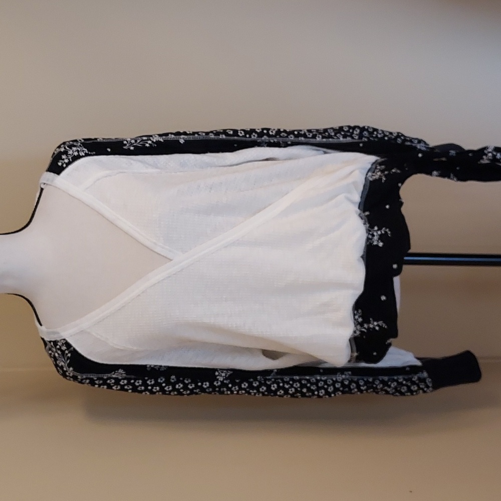 Free People White/Black Faux Wrap Knit Top